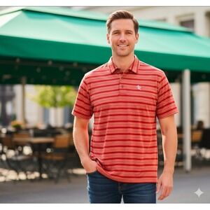 Straight Down Golf Polo Striped Stretch Shirt Size XL Red‎